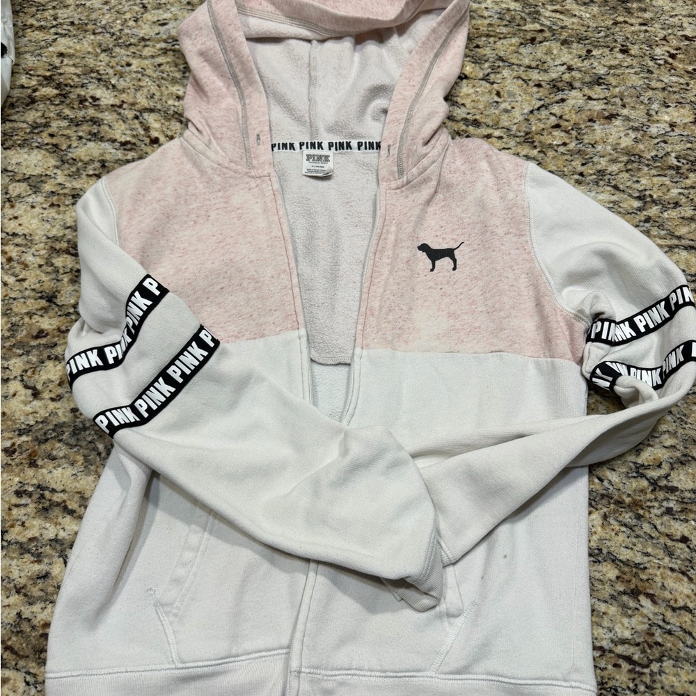 White and Pink Zip-Up Hoodie